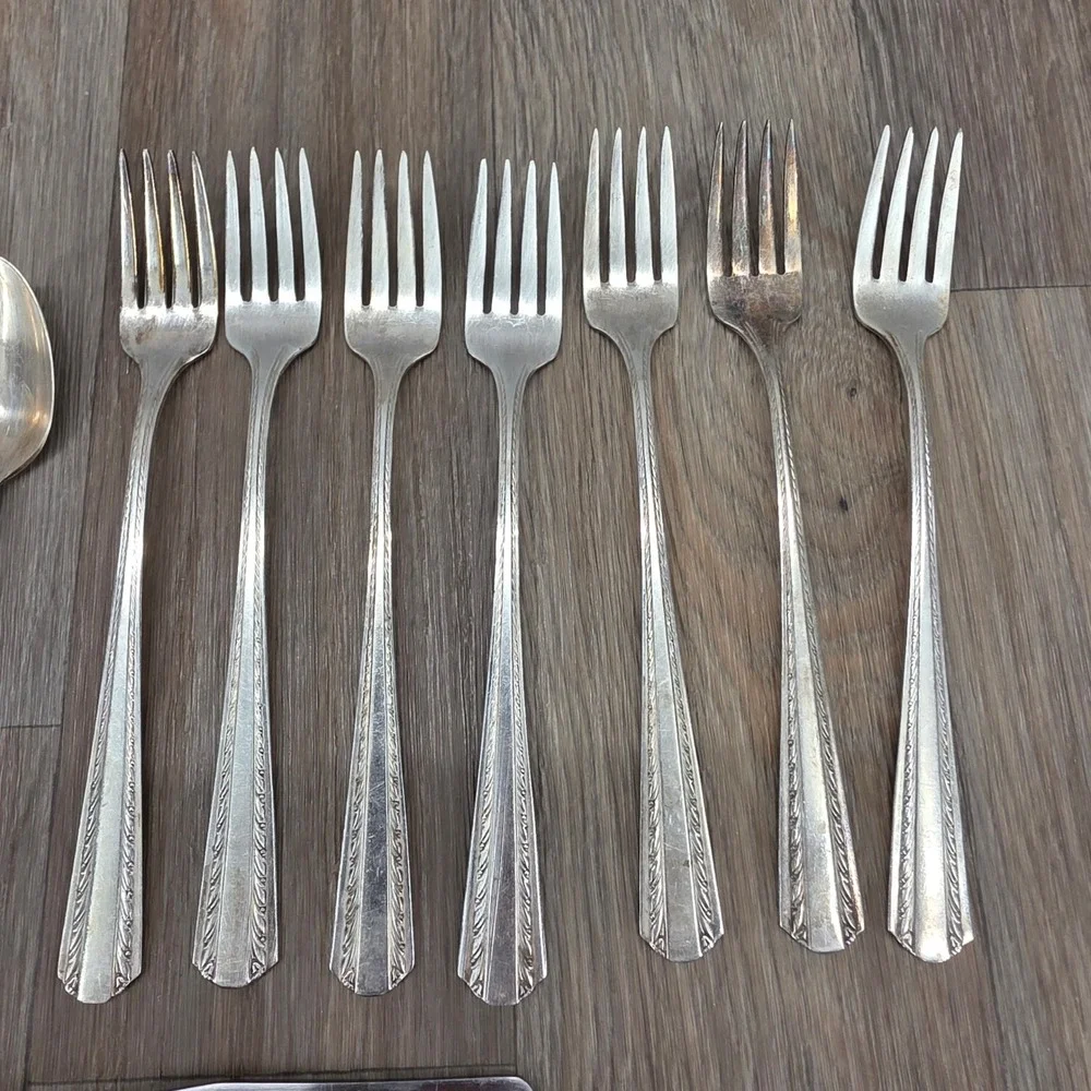 Vintage American Silver Co Silverplate Flatware Set 19 Pc Art Deco Rope Pattern